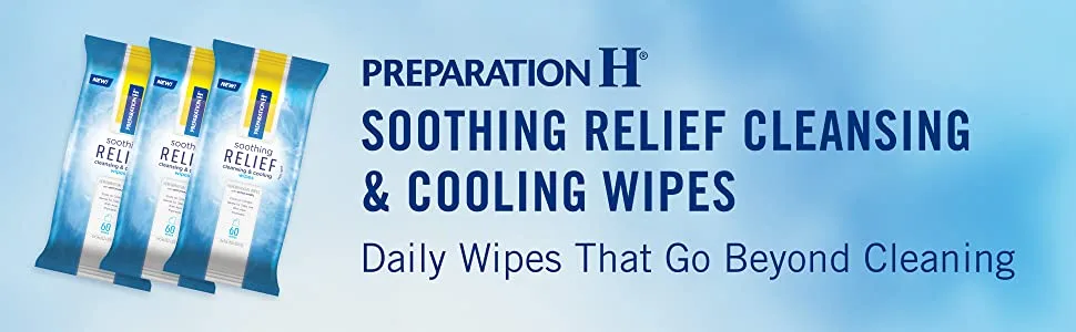 Preparation H Soothing Relief Cleansing & Cooling Wipes, Aloe and Witch Hazel Wipes for Butt Itch Relief - 60 Count - Preparation H
