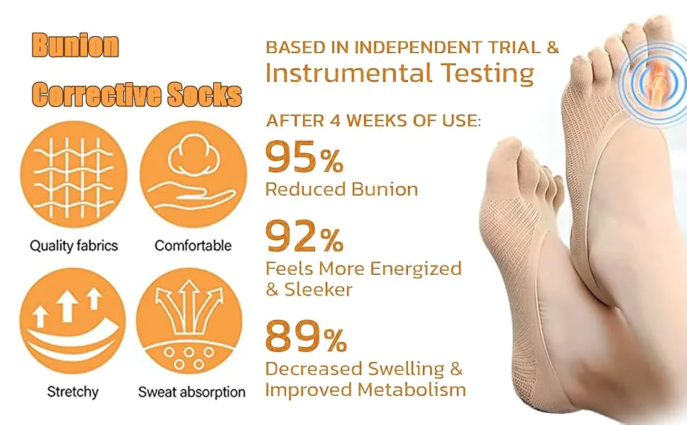 Qauxbul 5 Pairs Sock Align Toe Socks for Bunion, Orthopedic Compression Toe Sock Women, No Show Low Cut Five Finger Socks Toe Socks-B - Orthopedic Compression Toe Sock