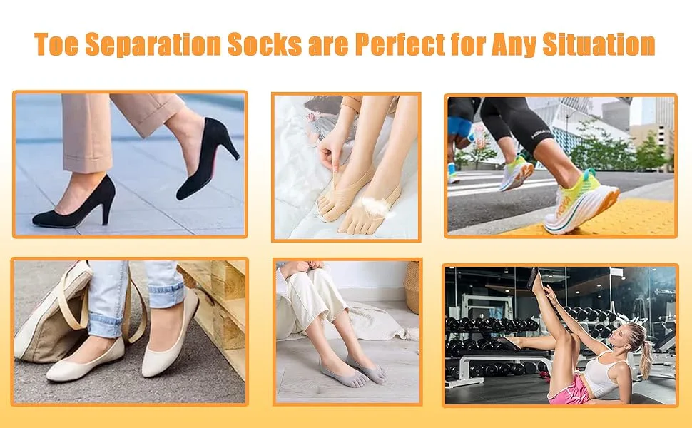 Qauxbul 5 Pairs Sock Align Toe Socks for Bunion, Orthopedic Compression Toe Sock Women, No Show Low Cut Five Finger Socks Toe Socks-B - toe separator socks