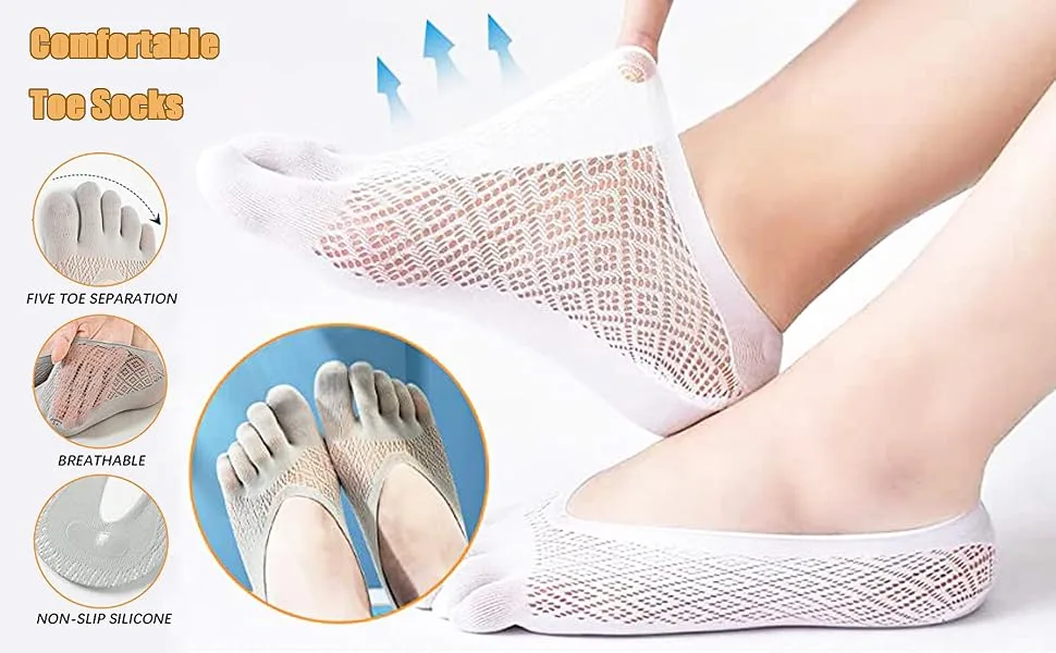 Qauxbul 5 Pairs Sock Align Toe Socks for Bunion, Orthopedic Compression Toe Sock Women, No Show Low Cut Five Finger Socks Toe Socks-B - Toe Socks