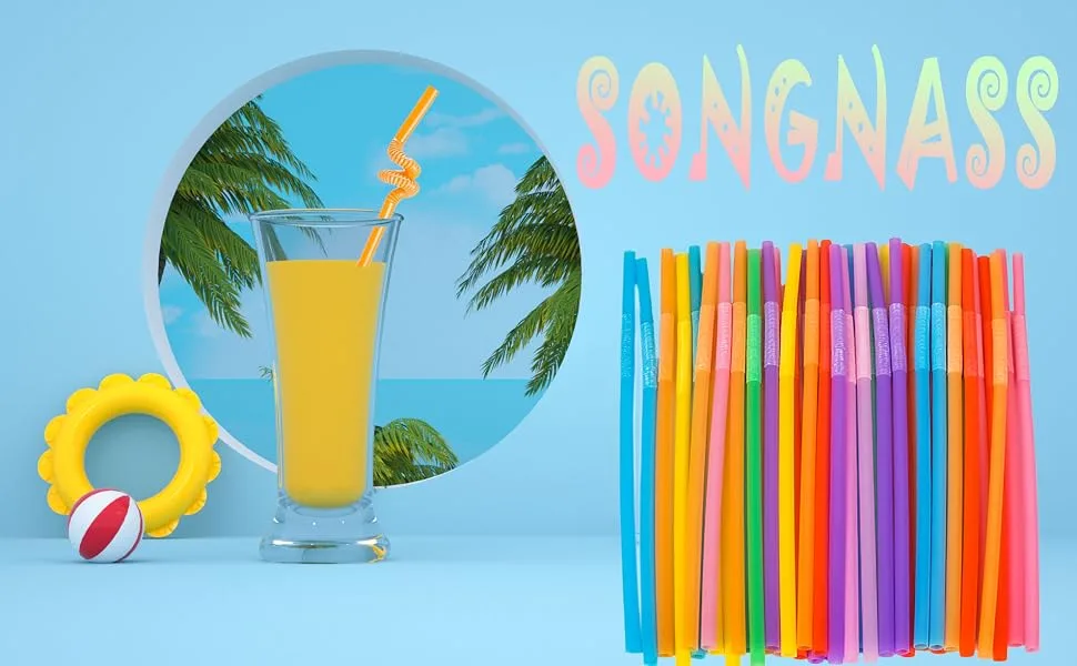 100PCS Flexible Plastic Straws, Colorful Disposable Bendy Party Fancy Straws13inch Extra Long Straws Party Decorations - product information 1