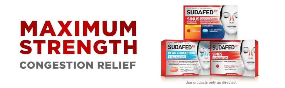 Sudafed PE Head Congestion + Mucus Tablets for Sinus Pressure, Pain & Congestion, 24 ct 24 Count (Pack of 1) - How Maximum Strength Sudafed products work to relieve nasal congestion and sinus pressure