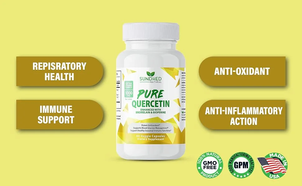 Sundhed Natural Pure Quercetin with Bromelain & Bioperine - Repisratory Health, Immune Support, Anti-oxidant, Anti-inflammatory Action - product information 3