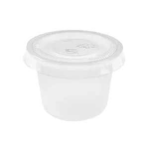 Mini Clear Plastic Jello Shot & Condiment Sauce Disposable Cups with Lids for Restaurants, Party Supplies, Dips, Souffle (1 Ounce, 125 Pack) - Condiment Cups, halloween party supplies, candy buffet supplies, ketchup sauce cups, french fry cup