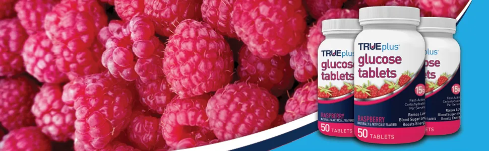 TRUEplus Glucose Tablets, Raspberry Flavor - 10ct Tube (1) - trueplus glucose tablets raspberry sugar pills true plus diabetic supplement