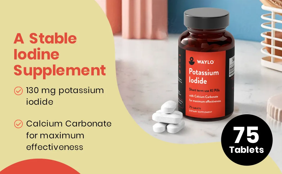 1 Pack KI Potassium Iodide Tablets with Calcium Carbonate - 130 mg per Serving, Total 75 Tablets 1-Pack - radiation pills