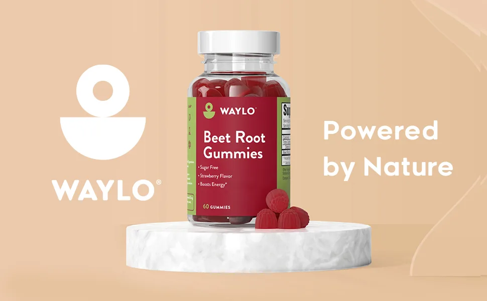 Waylo Sugar Free Chewable Beet Root Gummy - Nitric Oxide Supplement Beetroot - Sugar Free Energy Supplements Made in USA (60ct) - Powered by Nature