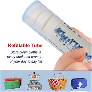 WYSI Multi-Purpose Expandable Wipes, Just Add Water - 100 Compressed Tablets and Travel Tube - emergency preparedness, safety, earthquake, disaster, camping, hiking, biking, toilet paper tablet