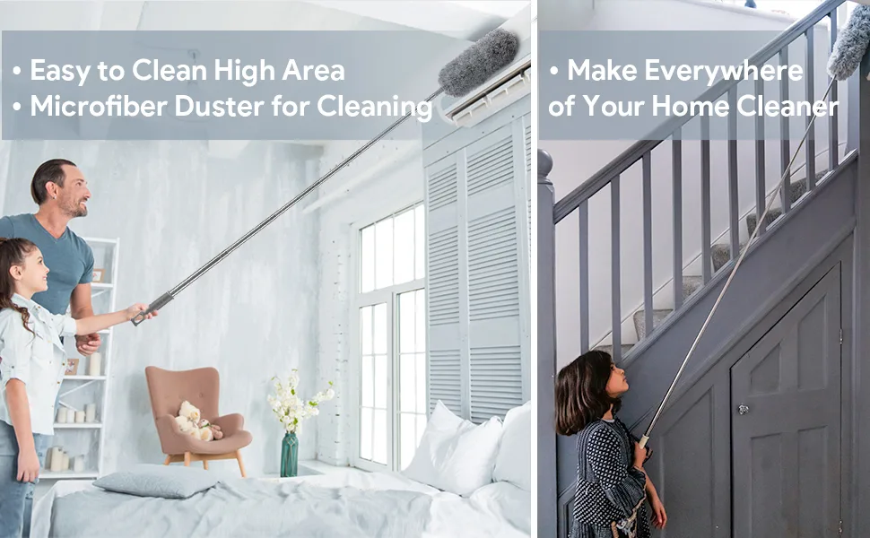 Microfiber Feather Duster - an 100 inch Extendable and Bendable Long Handle Dusters for Dust and Cobweb Cleaning All-Round Home Cleaning Gray - product information 12