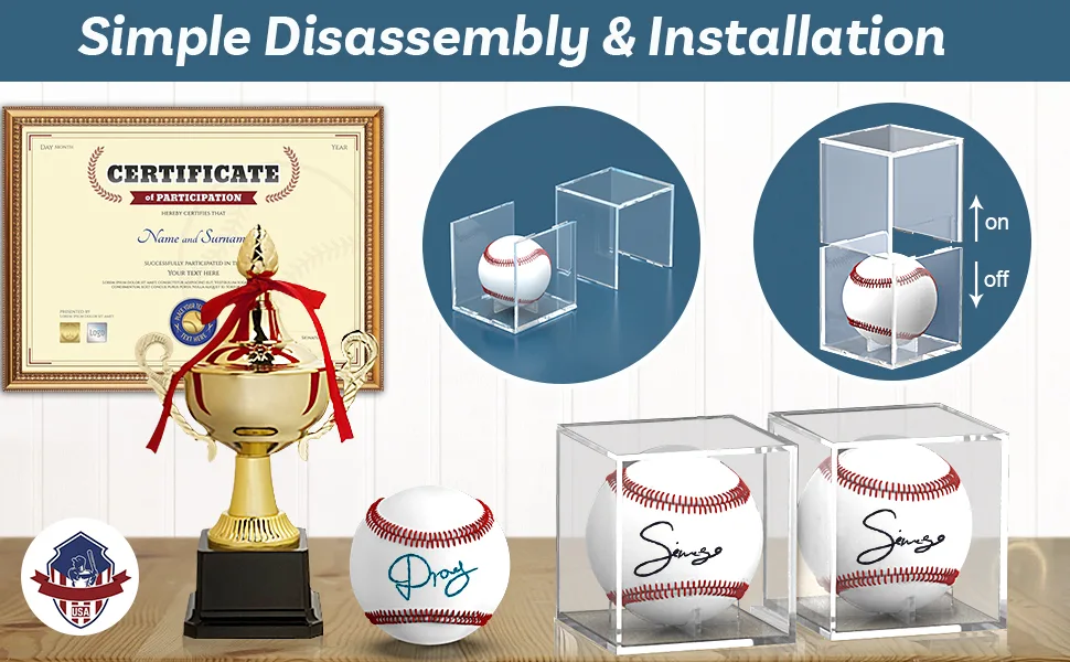 Baseball Display Case, UV Protected Acrylic Cube Baseball Holder Square Clear Box Memorabilia Display & Storage Sports Official Baseball Display Case - Autograph Display - Fits Official Size Ball 1 PACK - Simple Disassembly & Installation