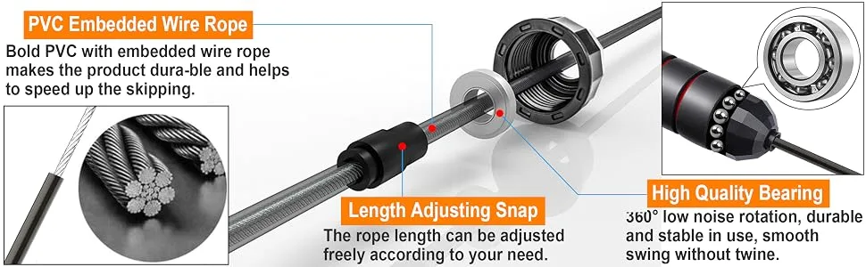 Jump Rope, Ball Bearings Tangle-Free Rapid Speed Cable Skipping Rope, Adjustable Jumping Ropes for Men, Women and Kids - 2 Pack - product information 3
