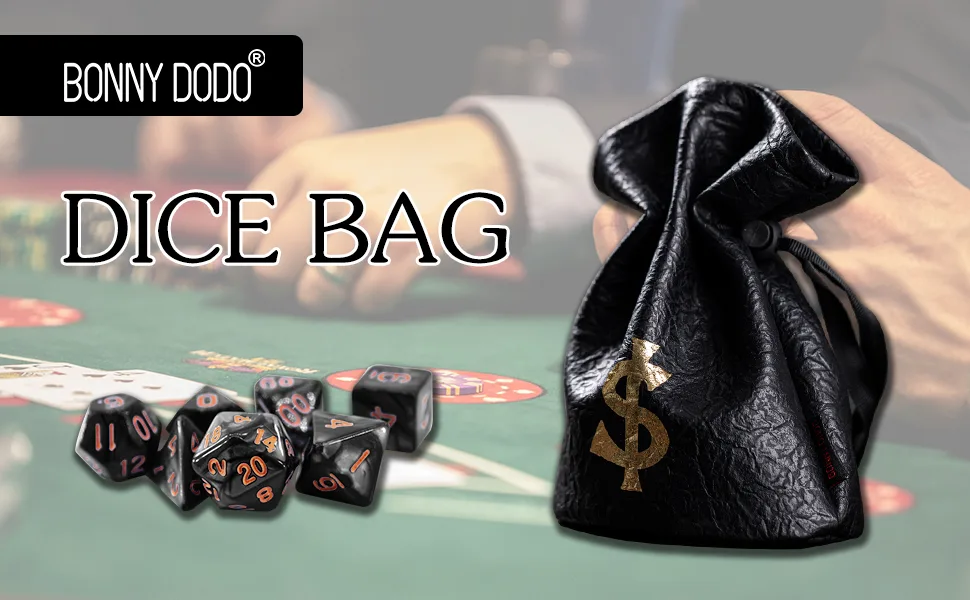 PU Leather Dice Bag Drawstring Bag Dice Pouch for D&D Dices, Coins,Game and Accessories BROWN - DICE BAG