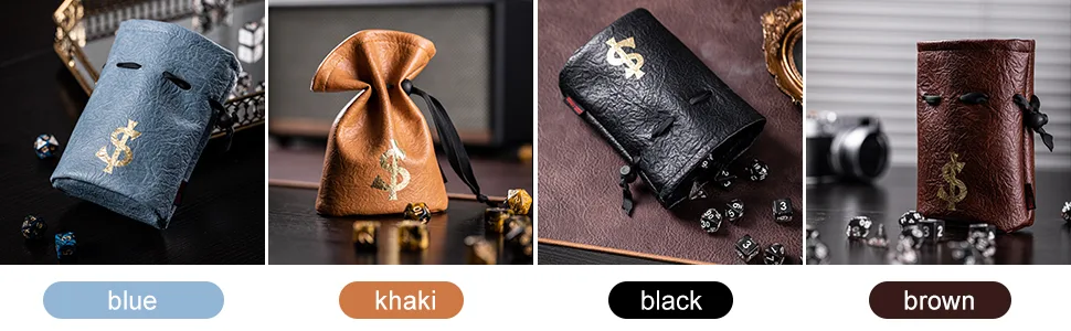 PU Leather Dice Bag Drawstring Bag Dice Pouch for D&D Dices, Coins,Game and Accessories BROWN - Multi colors