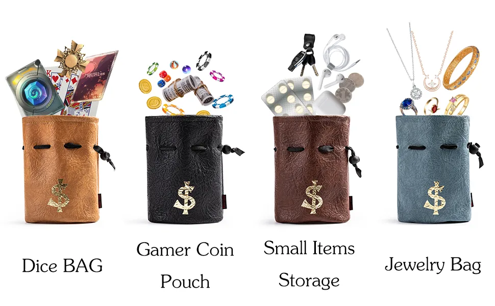 PU Leather Dice Bag Drawstring Bag Dice Pouch for D&D Dices, Coins,Game and Accessories BROWN - Multipurpose