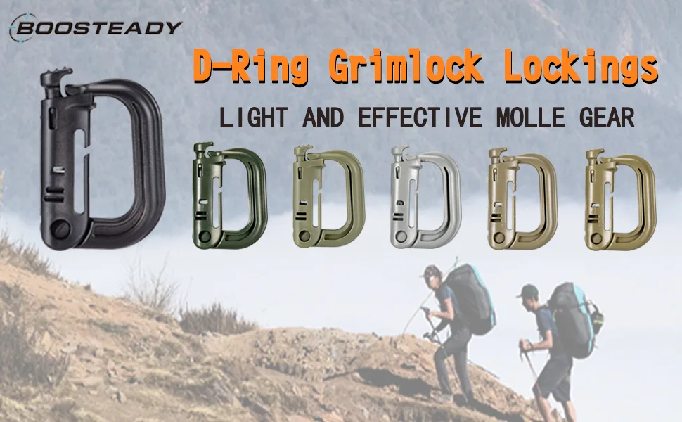 BOOSTEADY 10 Pack Multipurpose D-Ring Grimlock Locking for Molle Webbing with Zippered Pouch Black - product information 1