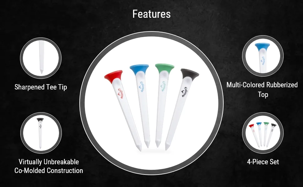 Callaway Par Tee Plastic Golf Tees 4 Pck Assorted Colors - features