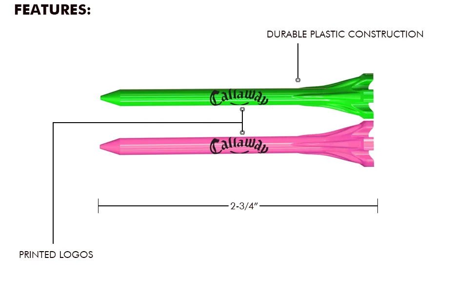 Callaway Performance 2 3/4 Inch Tee 2-3/4 Inch Neon Mix - Golf tee features banner