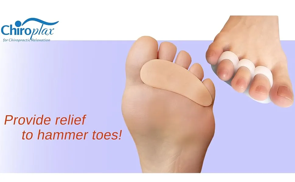 Chiroplax Hammer Toe Cushions Pads Temporary Straightener Corrector Overlapping Relief Separator Crest Splint, 4 Pack (Size Regular, White) - Chiroplax hammer toe pad cushion straightener corrector