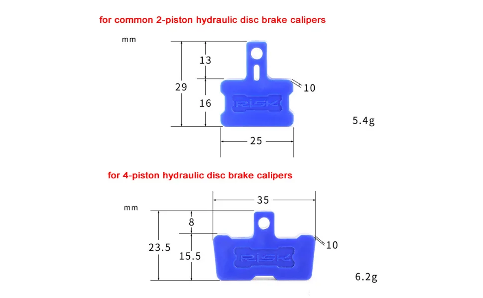 COONIUM Hydraulic Disc Brake Bleed Blocks Compatible with Shimano, AVID SRAM and More, Pack of Assorted 4 pcs (2 PCS for 2-Piston Caliper and 2 PCS for 4-Piston Caliper) - Sizes and Weight