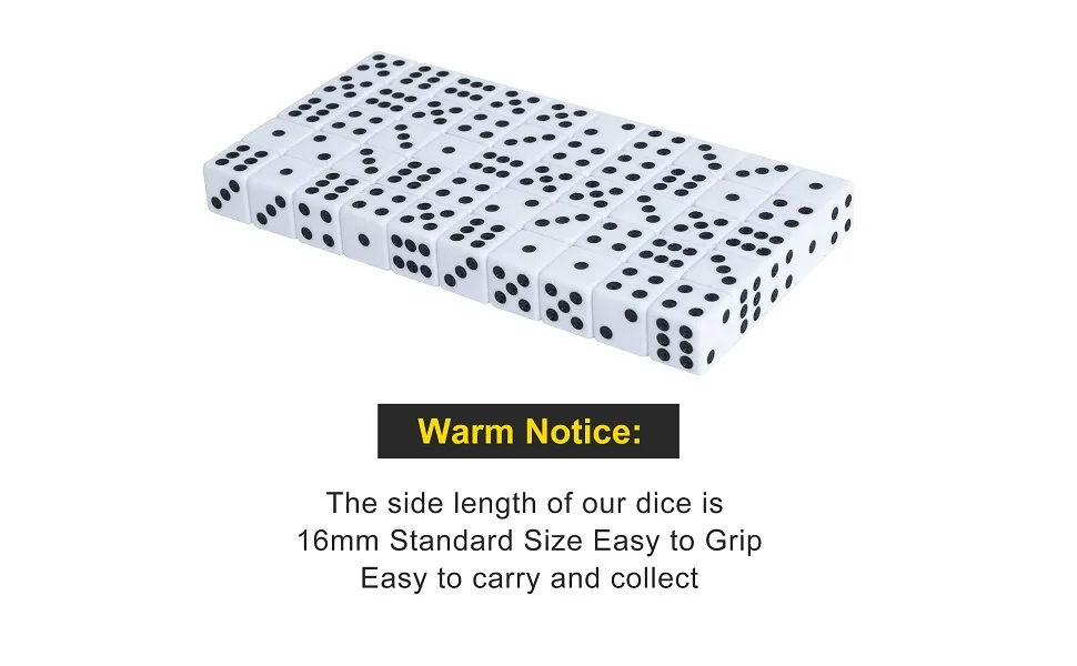50 Pack 16MM White Dice - Six Sided Standard Opaque White Dice with Black Pips Dots for Board Games - D032