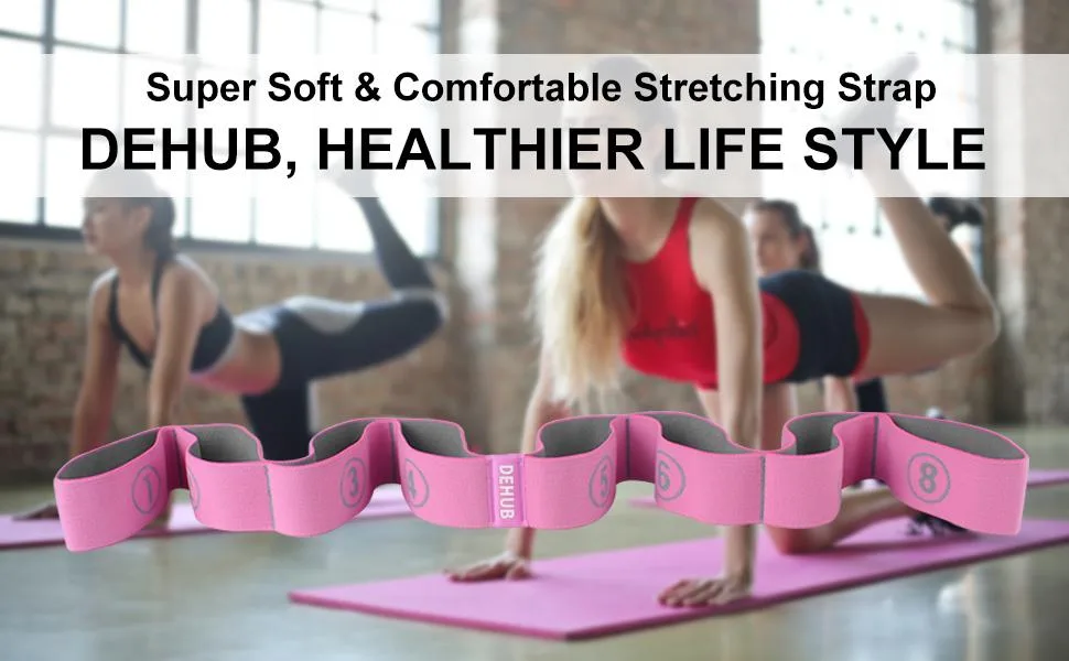 DEHUB Stretch Strap, Elastic Yoga Stretching Strap, Multi-Loop for Physical Therapy, Pilates, Yoga, Dance & Gymnastics Exercise and Flexible Pilates Stretch Band Purple - gaiam yoga strap