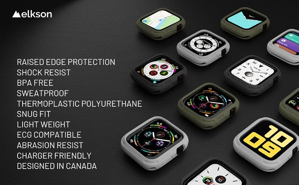 elkson Compatible with Apple Watch 44mm Bumper Case, Quattro Series Rugged Case for Apple Watch SE 2 and iWatch Series 6 5 4, Military Grade Durable Protective Cover, Flexible Shock Proof, White 44mm Black - Apple Watch Bumper case 44mm