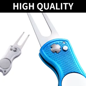 Fpxnb 2 Pack Metal Foldable Golf Divot Tool with Pop-up Button & Magnetic Ball Marker (Pack of 2, Fish Design) red & silver - product information 5