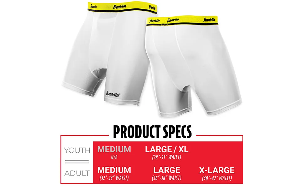 Franklin Sports-Youth Compression Short With Cup- Large/X-Large , White - baseball cup underwear youth, baseball cup youth, baseball padded sliding shorts youth, baseball