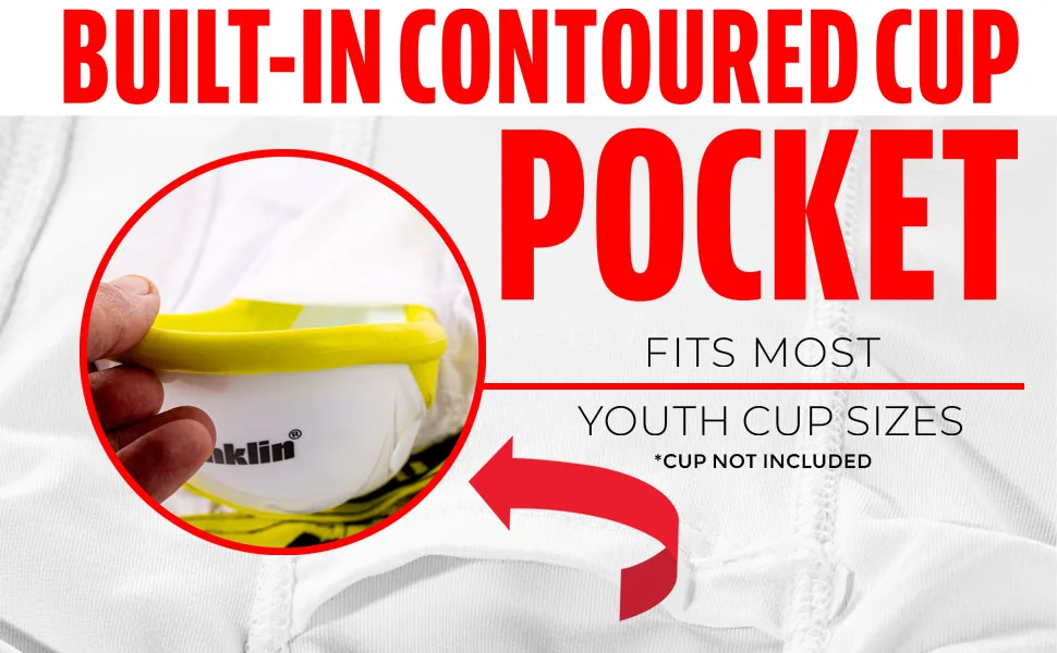 Franklin Sports-Youth Compression Short With Cup- Large/X-Large , White - baseball cup underwear youth, baseball cup youth, baseball padded sliding shorts youth, baseball