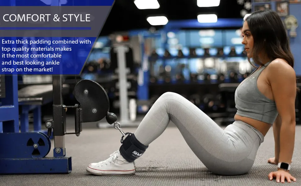 Ankle Straps for Cable Machines Padded Ankle Cuffs (Pair) - for Legs, Glutes, Abs and Hip Workouts Fits Women & Men - Fully Adjustable & Breathable Ankle Strap Set Black - Comfert & Style