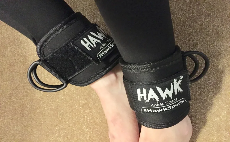 Ankle Straps for Cable Machines Padded Ankle Cuffs (Pair) - for Legs, Glutes, Abs and Hip Workouts Fits Women & Men - Fully Adjustable & Breathable Ankle Strap Set Black - HAWK Sports