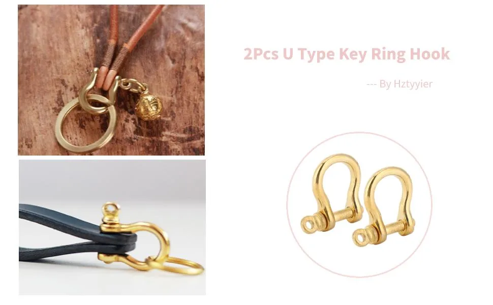 Hztyyier 2Pcs D-Ring Shackle Pure Brass Screw Pin Anchor Shackle Bow Shackle U Type Fob KeyHook, 10mm - D-Ring Shackle