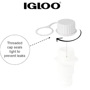 Igloo Cooler Threaded Drain Plug Caps with Plastic Tether 20049 - Igloo Cooler Threaded Drain Plug Caps with Plastic Tether Installed