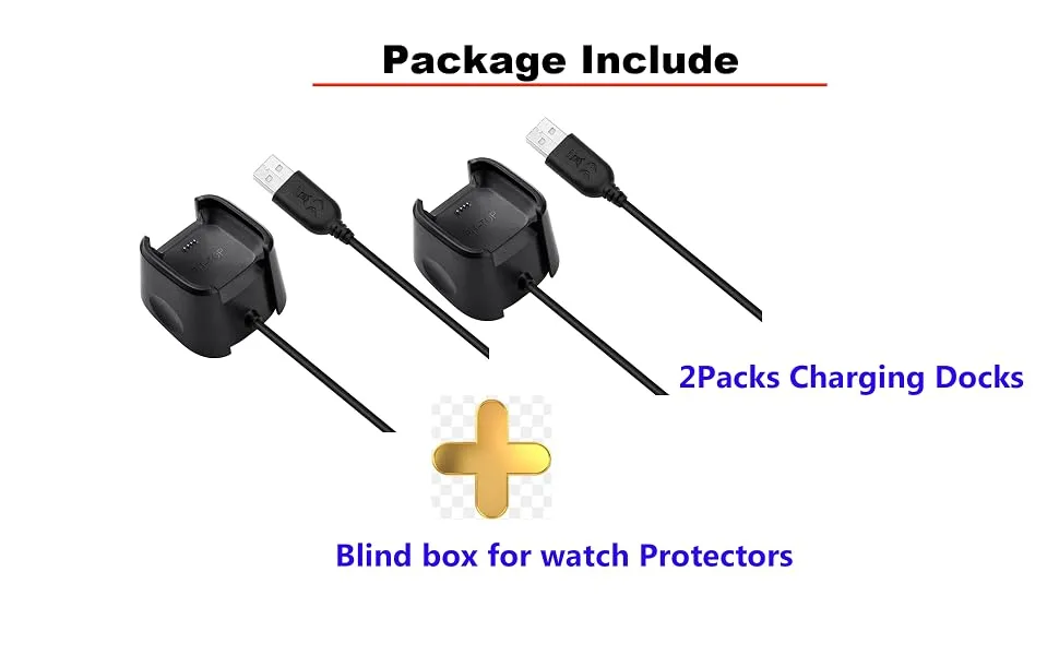 2PACK Charging Dock Compatible with Fitbit Versa/Lite/SE,(not for Versa 2) Charger, Charging Dock Cord Stand and Screen Protectors for Smart Watch - VERSA12