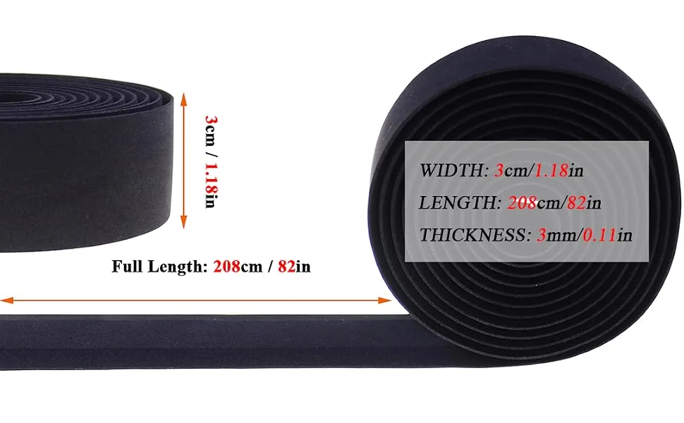 KINGOU EVA Road Bike Handlebar Tape Bicycle Bar Wraps - 2PCS Per Set black - DIMENSION
