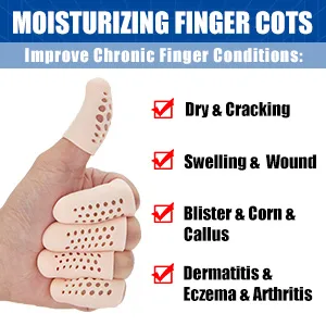 Gel Finger Cots (16pcs), Silicone Finger Protectors, Breathable Finger Caps, Fingertips Covers, Finger Sleeves Support for Finger Cracking, Blisters, Arthritis, Eczema, Trigger Finger - finger cots