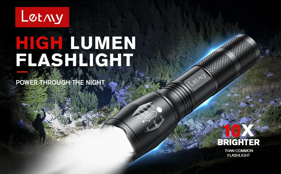 LETMY LED Tactical Flashlight S1000 PRO - 2 Pack Bright Military Grade Flashlights High Lumens - Portable Handheld Flash Lights with 5 Modes, Zoomable, Waterproof for Camping Outdoor Emergency - Super Bright Flashlight