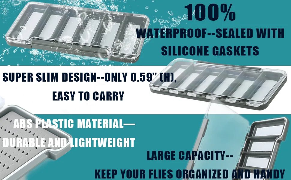 Maxcatch Super Slim Magnetic Back Waterproof Fly Fishing Box: 6, 12, or 18 Compartments(HB99B (Silicone Insert)) Silicone Insert--7.3''x 3.9''x 0.6'' - super slim fly box