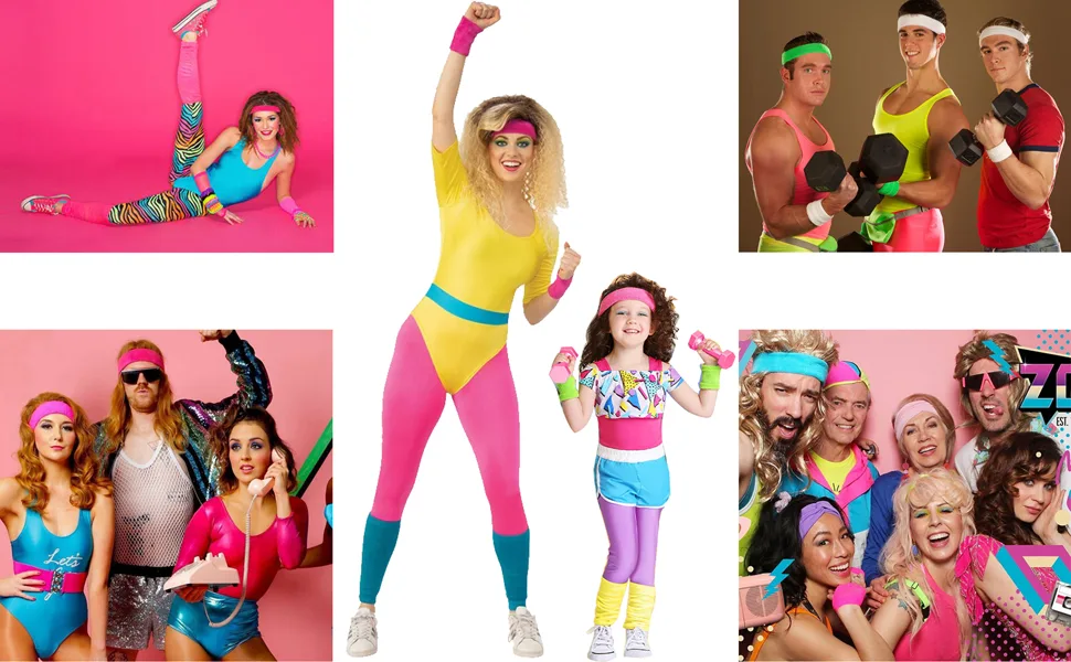 Sweatbands (Headband/Wristband Set) for Working Out,80's Costume Party Neon Pink - Sweatbands