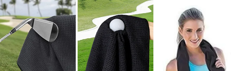 Mile High Life Tri-fold Golf Towel | Premium Microfiber Fabric | Waffle Pattern | Heavy Duty Carabiner Clip | 14 Color Options 1 Black - FUNCTION