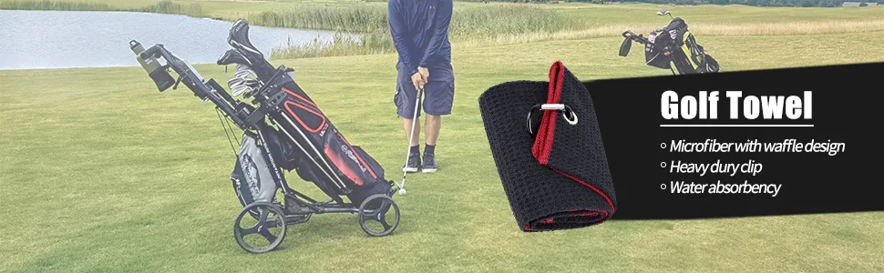 Mile High Life Tri-fold Golf Towel | Premium Microfiber Fabric | Waffle Pattern | Heavy Duty Carabiner Clip | 14 Color Options 1 Black - Golf Towel