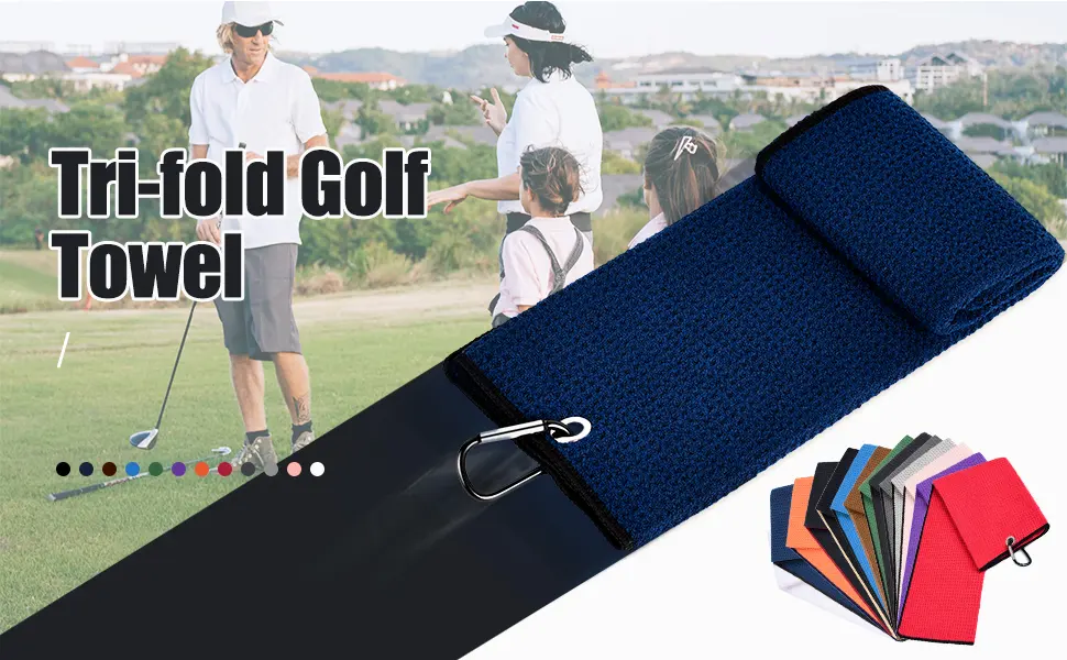 Mile High Life Tri-fold Golf Towel | Premium Microfiber Fabric | Waffle Pattern | Heavy Duty Carabiner Clip | 14 Color Options 1 Black - tri-fold golf towel