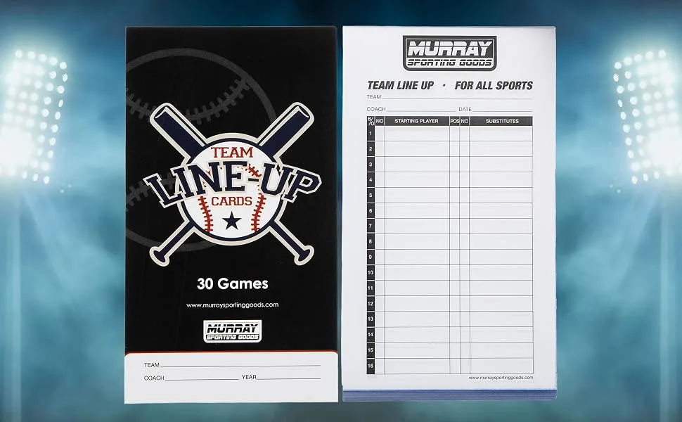 Murray Sporting Goods Baseball/Softball Lineup Cards - 30 Games with 16 Player Roster Lineup Sheet (4-Part Carbon Copies) - Murray Sporting Goods Baseball Team Lineup Cards - 30 Games, 16 Player Rosters