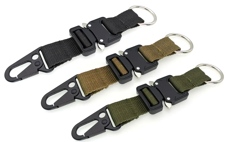 Tactical Key Chains for Mens, EDC Gear Clips with HK Clip and Stainless Steel Ring, Large Military Keychain Molle Accessories Black - colors 3
