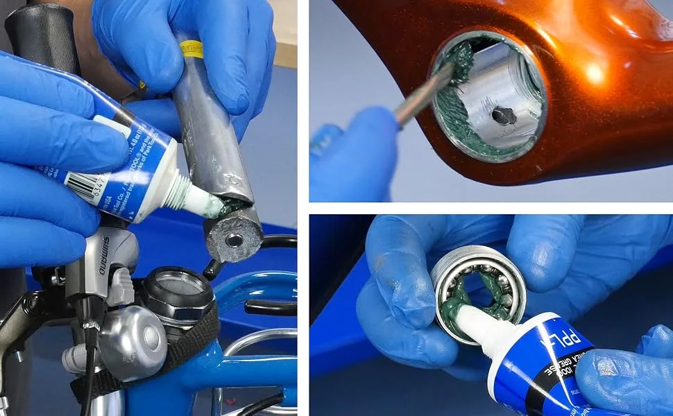 Park Tool PolyLube 1000 Bicycle Grease PPL-1 - 4 oz. Tube - Park Tool Polylube applied to a quill stem, pressfit bottom bracket shell, & bottom bracket bearings