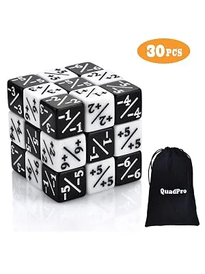 QuadPro 30 Pieces Dice Counters Token Dice Set D6 Dice Cube Compatible with MTG, CCG, Card Gaming Accessory - Dice Counters Token Dice Set D6 Dice Cube