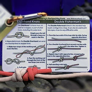 ReferenceReady Outdoor Knots - Waterproof Knot Tying Cards with Mini Carabiner - Includes 22 Rope Knots for Camping, Backpacking, & Scouting Scenarios - pro-knot proknot rei gift scount scouts scouting camping campers bosco forest tent