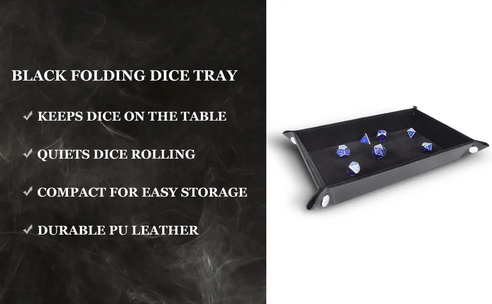 RNK Gaming Folding Dice Tray PU Leather and Black Velvet Rectangle for Dice Rolling Games Like DND d&d - Black Folding Dice Tray