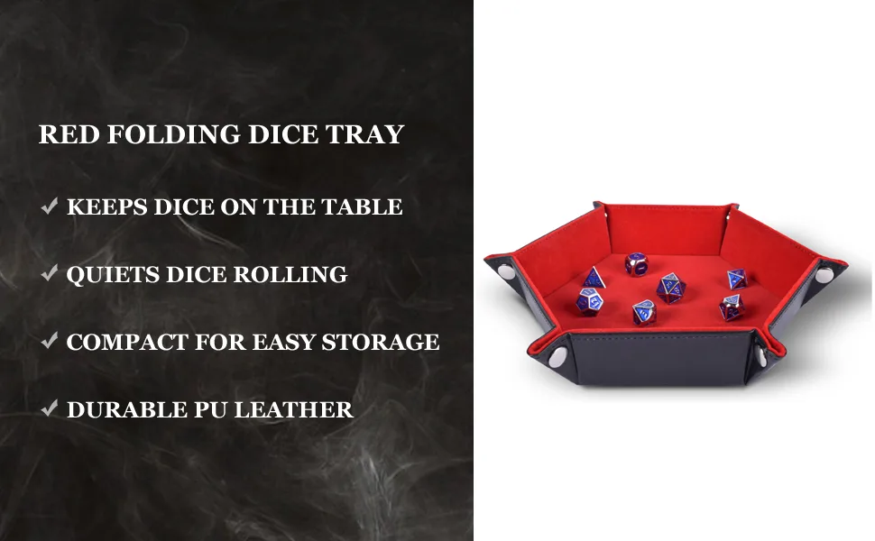 RNK Gaming Folding Hexagon Dice Tray PU Leather and Red Velvet for dice Rolling Games Like DND d&d - Folding Dice Tray