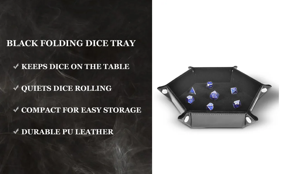 RNK Gaming Folding Hexagon Dice Tray PU Leather and Black Velvet for dice Rolling Games Like DND d&d - Folding Dice Tray